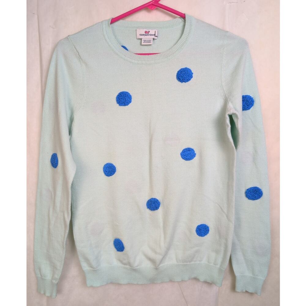 Vineyard Vines green pom pom polka dot cashmere blend sweater Size Sm Whimsical